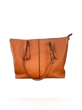 Classic Cognac Vegan Leather Laptop Tote Bag with Adjustable Straps